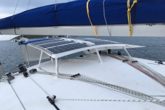 On Deck: Sheets and reefing lines led back to the cockpit. Sunroof and water catchment system